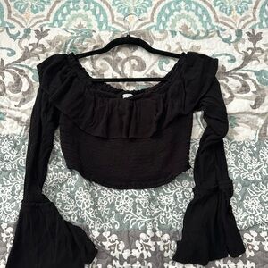 Elegant Black Ruffle Women's Top